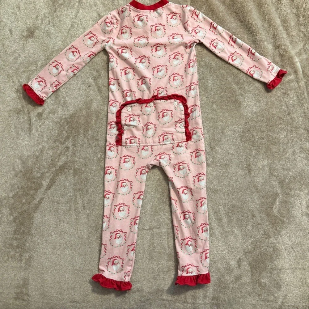 Cecil and Lou Kids Pink Santa Wreath Ruffle Pajama Sleeper 4T Holiday Christmas